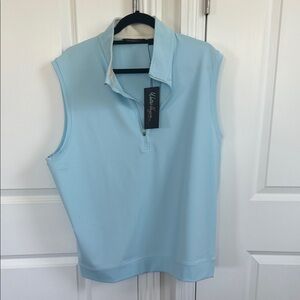 Walter Hagen Sleeveless Zip-Front Polo Tank in Light Blue